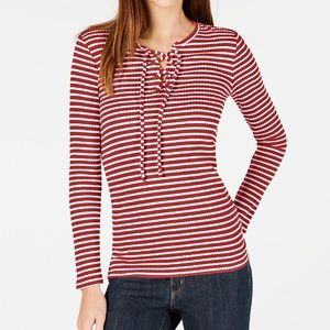 🏷NWT! Michael Kors Ribbed Lace-up Red & White